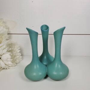 Antique Van Briggle Pottery Triple Bud Vase | Matte Turquoise Arts & Crafts 1920